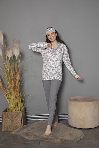 Tekten 0200 Çiçek Desenli Uzun Kollu Kadın Pijama Takımı Gri