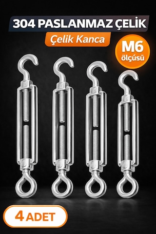Çelik Gerdirme Turnbuckle Yüksek Dirençli Kanca & Mapalı Uçlu Gerdirme Aparatı 4 Adet