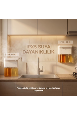 Pizen Bloom Duo Çift Hazneli Otomatik Sensörlü Şarjlı Sıvı Sabunluk 3 Kademeli Ipx5 Suya Dayanıklı Beyaz