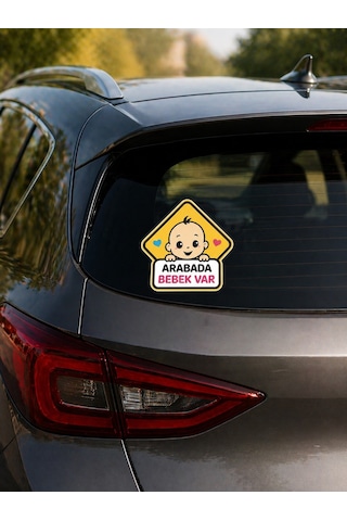 Arabada Bebek Var Oto Cam Stickerı 17x17 Cm Renkli Baby On Board Araç Stickerı Dijital Baskı