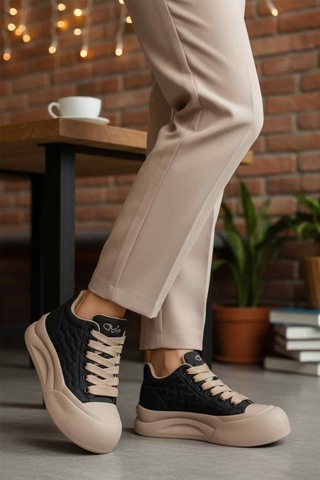 Guja Siyah Bağcıklı Kaymaz Taban Kadın Sneaker Bot 25k426-1 Z Siyah