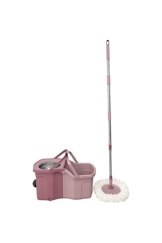 Twin Turbo Pedallı Çelik Mop Set, Temiz Ve Kirli Suyu Ayıran Otomatik Temizlik Seti 1+1 Mop Pembe