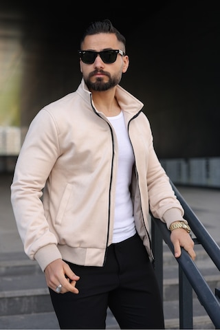 Baselco Dik Yaka Slim Fit Mevsimlik Astarlı Süet Ceket Krem