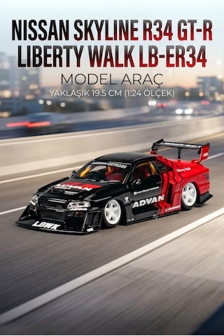 Hobbiez Lisanslı Nissan Skyline R-34 Model Diecast Car 1/24 Ölçek Metal Standlı Araç