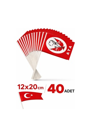 Çubuklu Kağıt Türk Bayrağı 40 Lı Set 12x20 Cm 23 Nisan, Okul Etkinliği, Tören Ve Kutlamalar İçin Tek Ebat