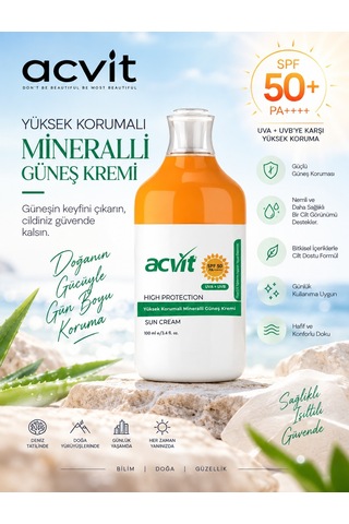 Acvit Yüksek Korumalı ve Mineralli Güneş Kremi SPF50+ 100 ML