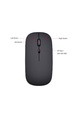 Dancemonkey Şarj Edilebilir Kablosuz Mouse, 3 Hızlı Dpı, Sessiz Tasarım, Type-c, Taşınabilir Optik Optik