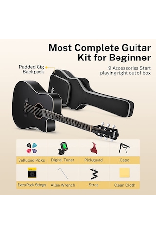 Donner Dag-1cb Cutaway Akustik Gitar Seti Siyah