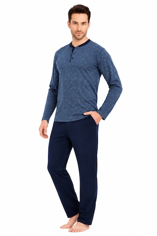 Pijamis 1900 Erkek 4 Parça Pijama Seti Uzun Kollu Ve Kısa Kollu Kutulu Lacivert