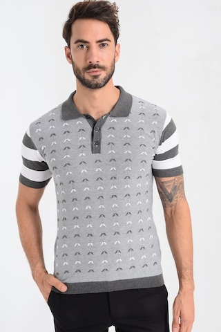 Heyss Polo Yaka Kısa Kollu Desenli Erkek Triko (380734720) Gri