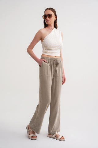 4629 Kadın Bol Paça Yüksek Bel Viskon Palazzo Pantolon Toprak Toprak