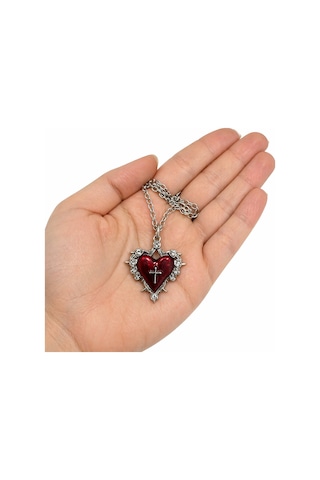 Gotik Kırmızı Kalp Haç Detaylı Kolye Unisex Metal Zincir Çok renkli 27628649