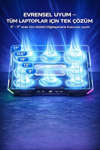 Rgb Işıklı Laptop Soğutucu Stand Lcd Ekran 15 Fanlı Güçlü Sessiz Soğutma