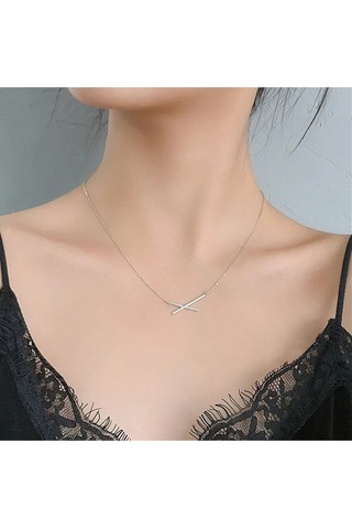 925ayar Gümüş Zirkon Taşlı Geometrik Çapraz Kolye