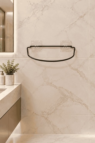 Siyah Şık Duvar Tipi Havluluk Delmeden Montaj, Yapışkanlı Modern Banyo Havlu Askısı