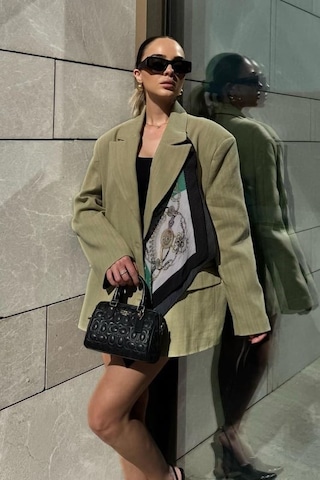 Madmext Yeşil Keten Blazer Kadın Ceket Mg2443