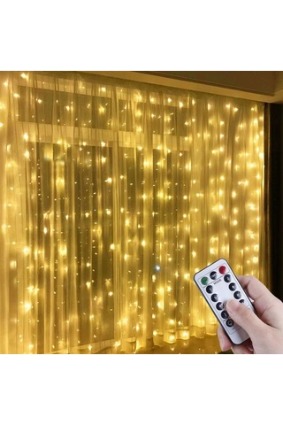 Uzaktan Kumandalı Led Perdeye Takılabilen Kancalı Işık Usb 3x3 Metre Peri Perde Led 5047 Çok Renkli