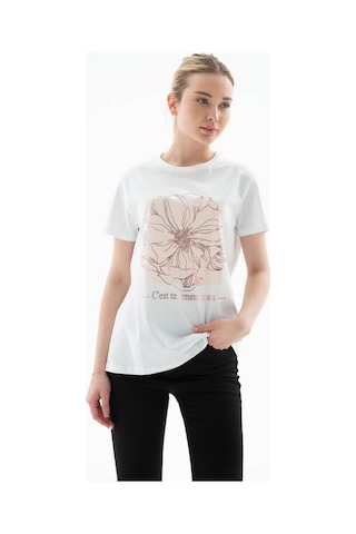 Fashion Friends Baskılı %100 Pamuklu Beyaz Kadın T-shirt 25y0152k1 Beyaz