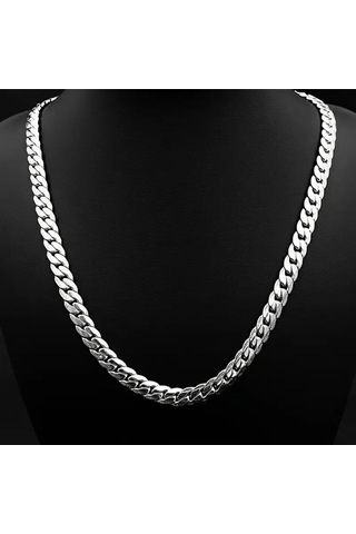 Silver Ezme Yassı Yılan Çelik Unisex Kolye 65cm Gümüş