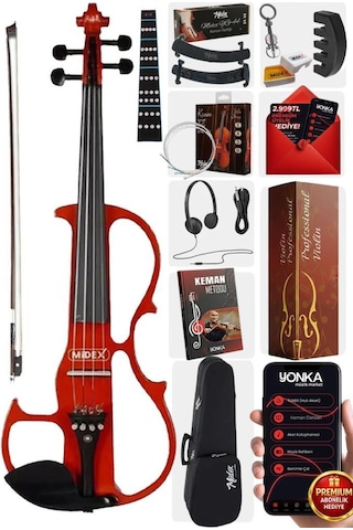 Midex RCZ-606RD Elektro Keman Seti Red (Kulaklık Kablo Tuner Yastık)