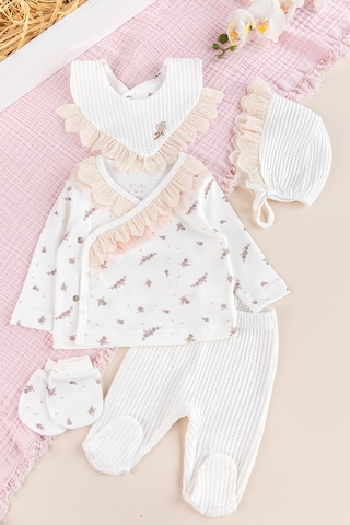 Çiçek Desenli Fistolu 5 Li Kız Bebek Hastane Çıkışı Bebek Takımı Çok Renkli