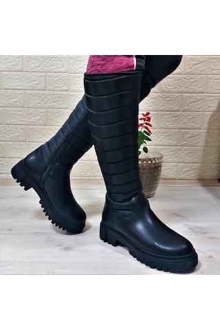 M.p 2752 Siyah Fermuarlı İçi Kürklü 46cm Paraşüt Bayan Çizme 001