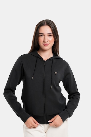 Guess Kadın Olympe Full Kapüşonlu Fermuarlı Sweatshirt - Siyah Siyah