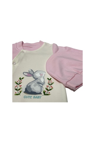 Babysena Tavşan Baskılı Kız Bebek Tulum Takımı Pembe