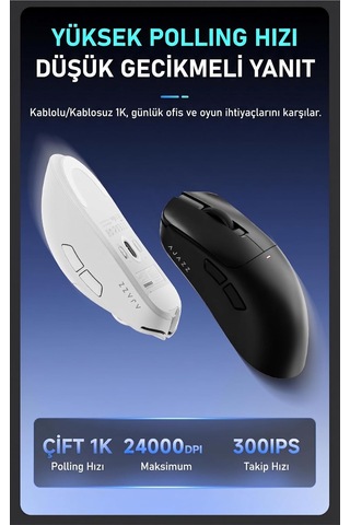Ajazz Kablosuz Oyuncu Mouse 24000 Dpı 1000hz Bluetooth 2.4g Type C Aı Akıllı Etkileşim Manyetik Şarj Standı 300mah Genel