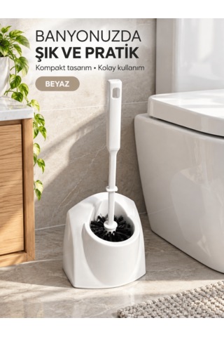 Beylini Tuvalet Klozet Fırçası Seti Wc Banyo Temizlik Fırçası Ve Kabı Beyaz