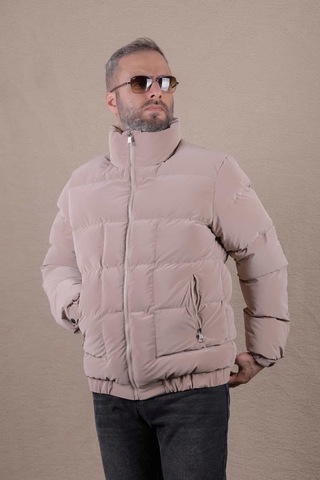 Ohepmoda Dik Yaka Nova Soft Kumaş Erkek Şişme Mont Sütlü Kahve