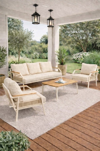 Daisy Krem 3+1+1 Masalı Krem Bahçe Oturma Grubu Balkon Teras Takımı