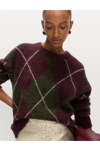 Marks & Spencer Yün Karışımlı Argyle Desenli Yuvarlak Yaka Kazak Bordo