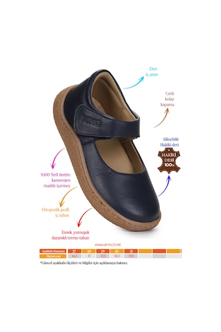 Kiko Kids Lida %100 Deri Günlük Kız Çocuk Babet Ayakkabı Lacivert Lacivert