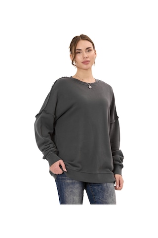 Cipo & Baxx Wl371 Kadın Büyük Beden Sweatshirt Dokulu Desen Ve Dikiş Detaylarına Sahip Bol Kesim Kazak Anthracıte