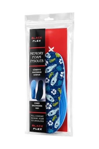 Black Flex Tropical Memory Foam Darbe Emici Digital Baskılı Hafızalı İç Tabanlık 36-45