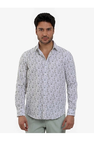 Dufy Yeşil Erkek Slim Fit Çiçek Desenli Brent Yaka Uzun Kol Gömlek - 104785-yeşil Yeşil