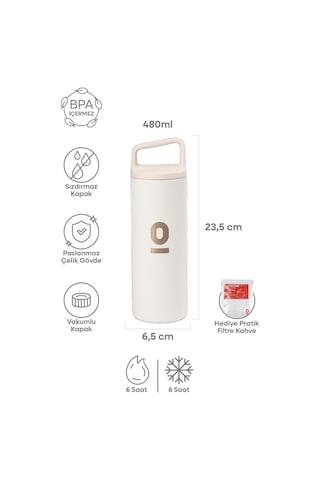 Paslanmaz Çelik Tutacaklı Beyaz Termos 480 ML No:52