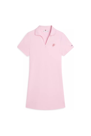 Kadın Normal Kalıp Polo Yaka Logo İşlemeli Kısa Kollu Pembe Elbise Pembe