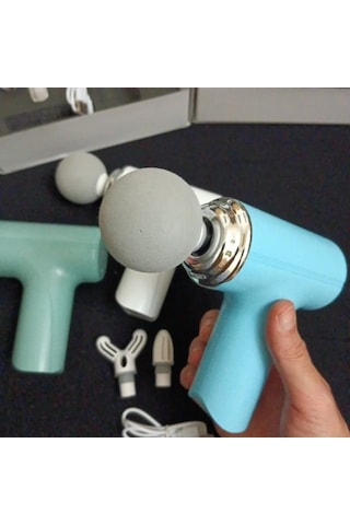 Masaj Tabancası Darbeli Titreşimli 4 Başlıklı Profesyonel Şarjlı Mini Masaj Aleti 4741 Açık Mavi