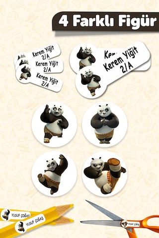 Okul Etiketi Kalem Defter İsimli Etiket Isim Yazılabilen Kungfu Panda - 190 Adet Özel Yeni Tasarım