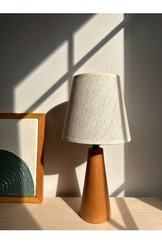 Bohem Ahşap Ayaklı Konik Abajur - Beyaz Beyaz