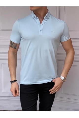 Modefendi Merserize Polo Yaka Slimfit Kalıp Tshirt Buz Mavi