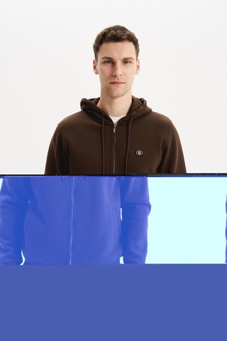AR-MA Arma Erkek Sweatshirt Büyük Beden 3 İplik Kalın Kumaş Kapüşonlu Fermuarlı Cepli %70 Pamuk %30 Polyester K30324801502 Kahverengi