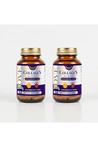 Jove Collagen Komplex Kollajen Tip 1-2-3 Hidrolize Kollajen peptit Hyaluronik Asit C ve D3 Vit 2 x 60 Kapsül