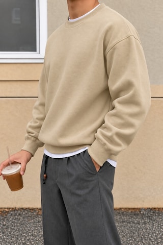 Cool Tarz Erkek 3 İplik Şardonlu Regular Fit Bisiklet Yaka Basic Sweatshirt Bej Bej
