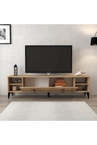 3807 Deren Tv Ünitesi 180 Cm 2 Kapaklı Raflı Sepet Tv Sehpası Sepet
