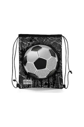 Coral High Kids Futbol Desenli İpli Büzgülü Sırt Çantası 12654 Siyah - Gümüş