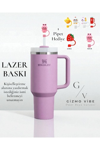 Stanley Kişiselleştirilebilir Quencher Pipetli Paslanmaz Çelik Vakum Yalıtımlı Termos Bardak 1.18 L Özel İsimli Lila