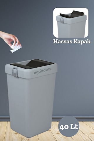 Motek Gri 40 Lt Çöp Kovası Hassas Kapaklı Çöp Kutusu Pratik Kapak